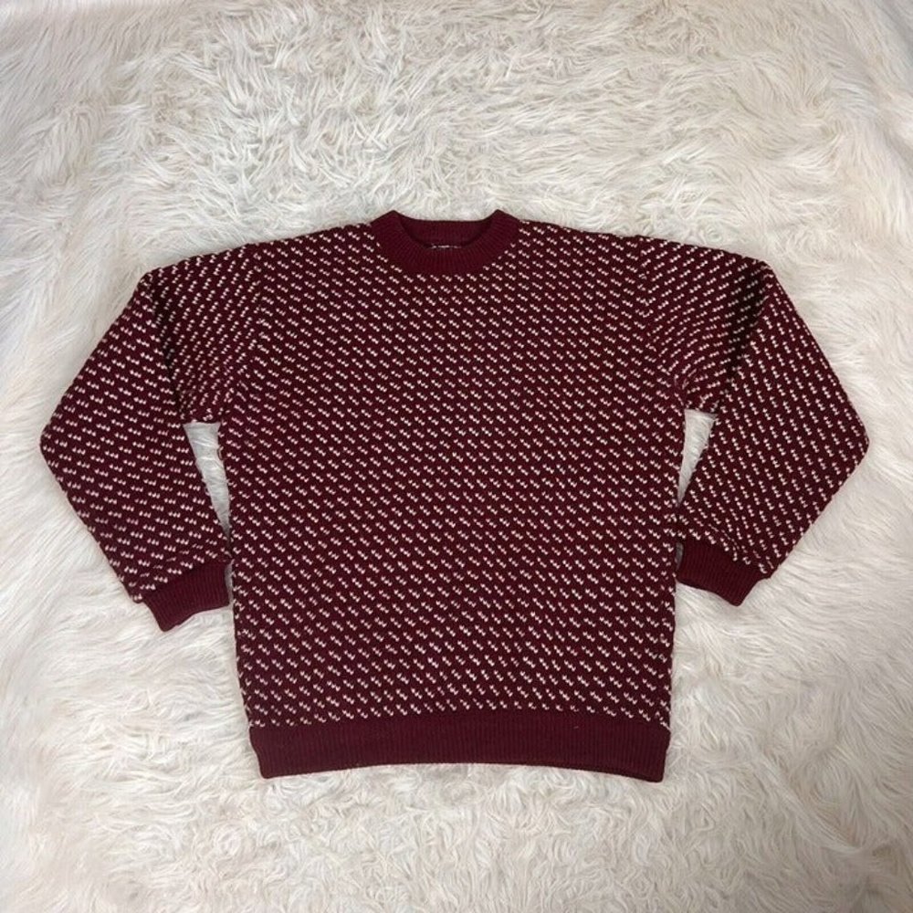 L.L. Bean Vintage Mens XL Norwegian Birdseye Wool Sweater Pullover Crewneck Red